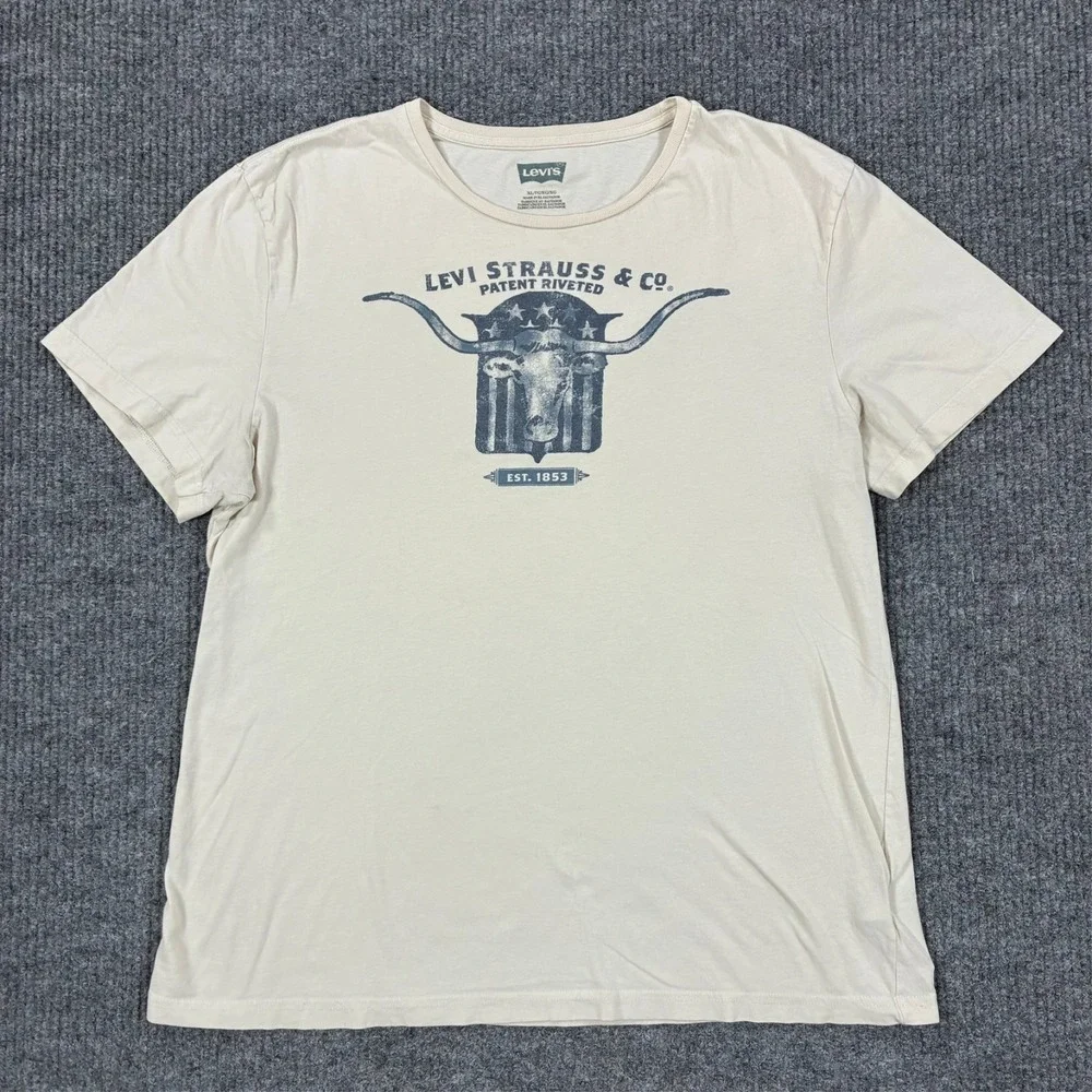 Levi's Longhorn Graphic T Shirt Mens XL Beige Western Cowboy Ranch Logo Tee